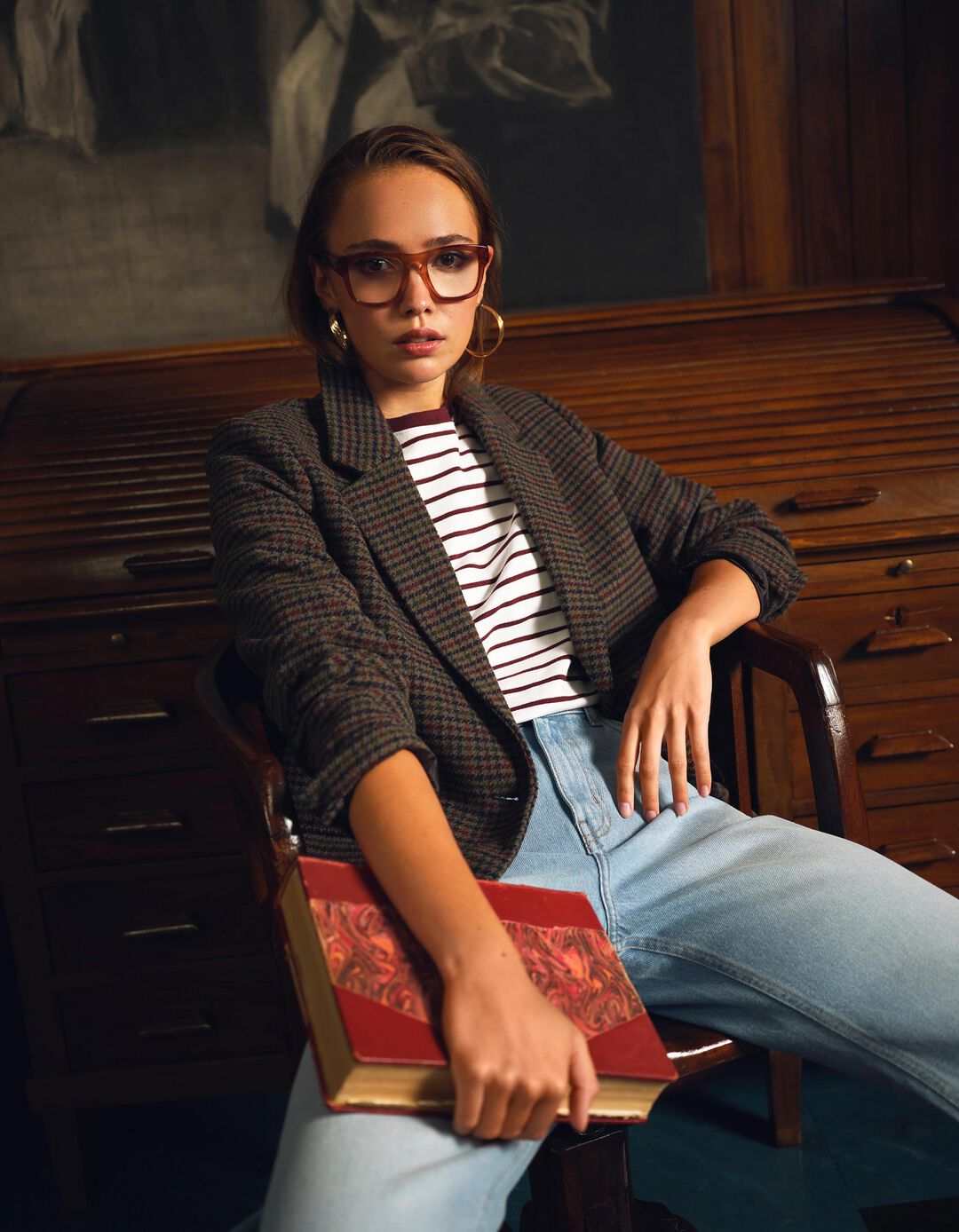 Blazer Xadrez, Mulher, Cinzento