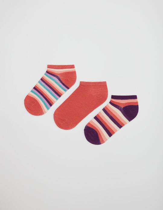 Pack of 3 Trainers Socks, 'Stripes', Women, Multicolour