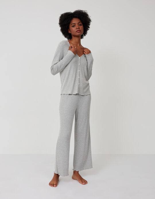 Rib Knit Pyjamas, Women, Grey