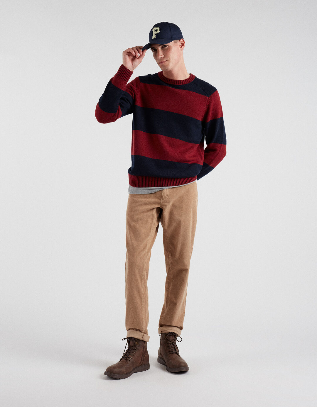 Striped Knit Sweater Wool Blend, Men, Red