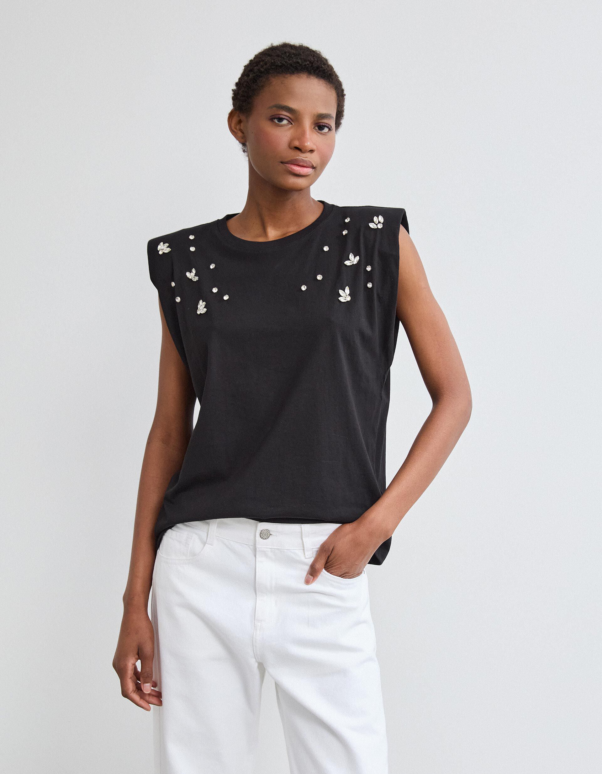Comprar Online T-shirt Ombreiras, Mulher, Preto