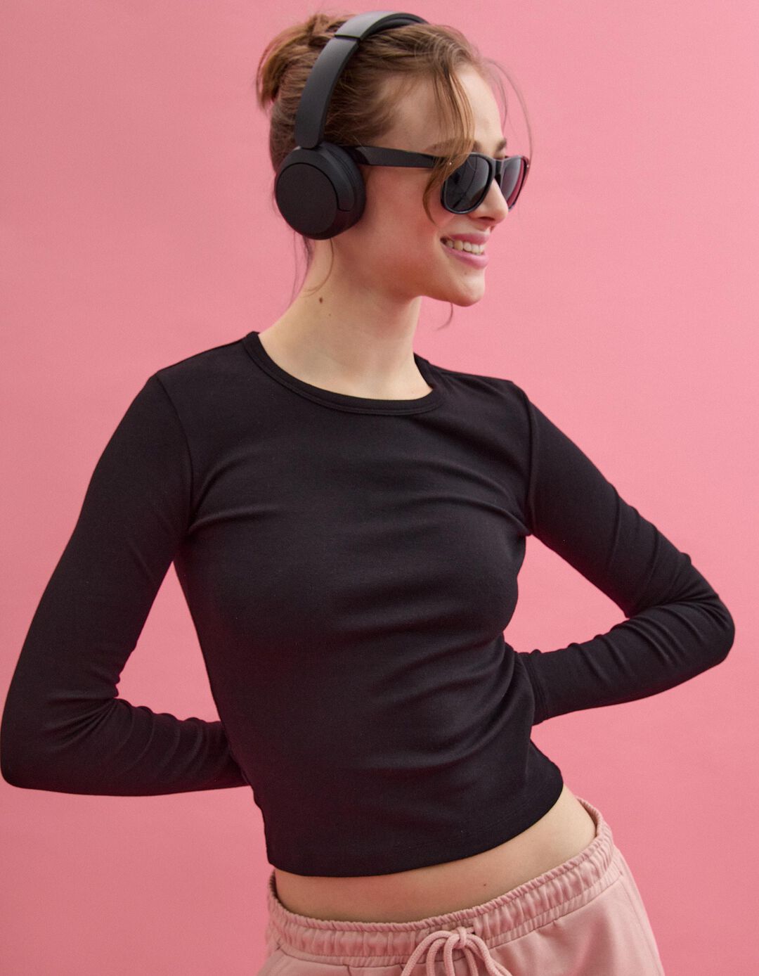 T-shirt Manga Comprida, Mulher, Preto