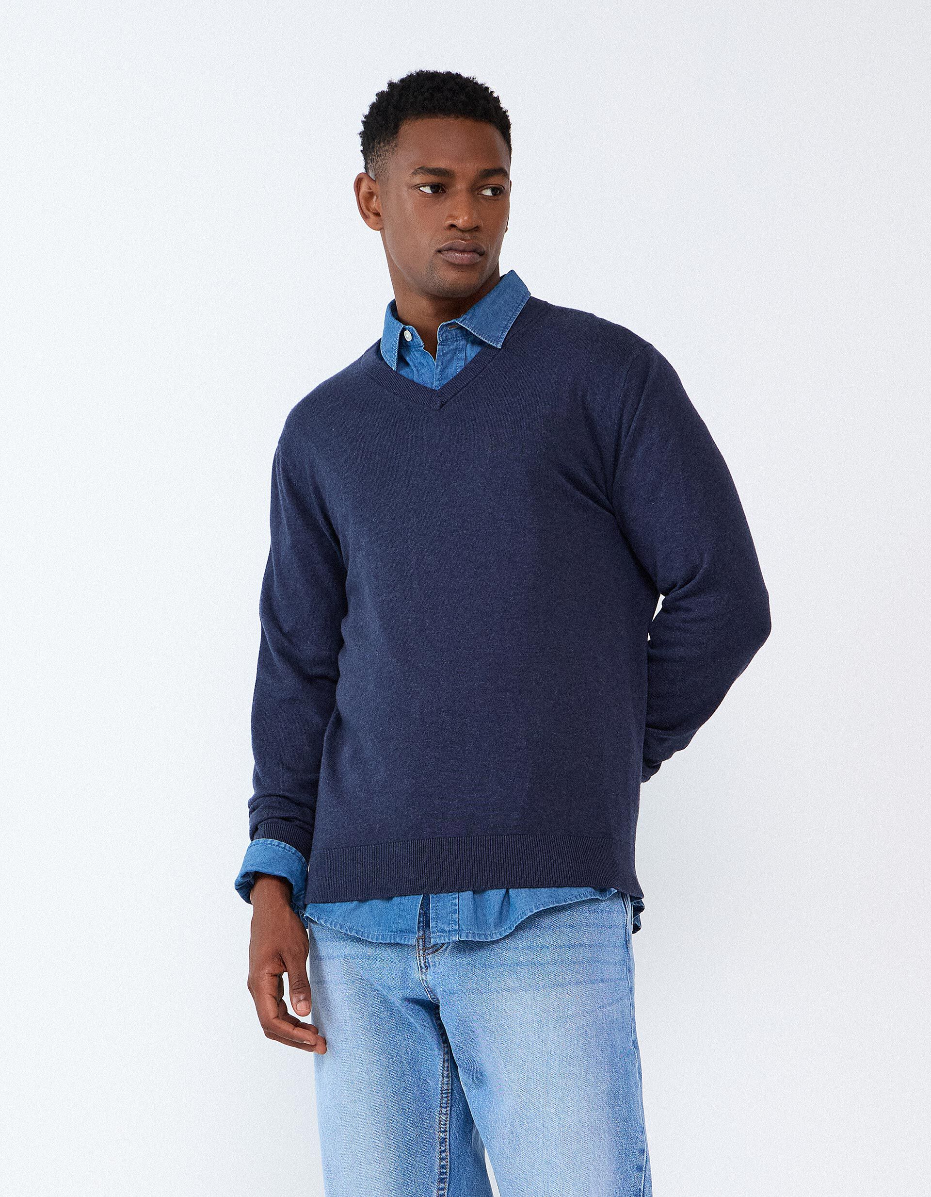 Comprar Online Camisola Com Caxemira, Homem, Azul Escuro