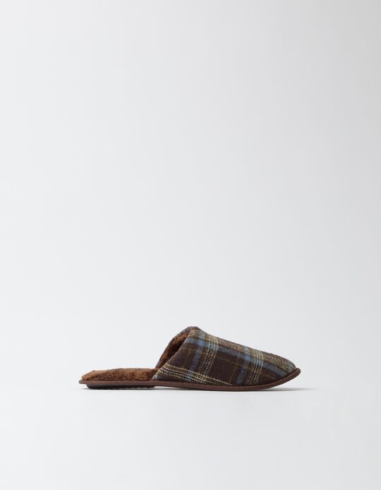 Comprar Online Chinelos De Quarto Xadrez, Homem, Castanho
