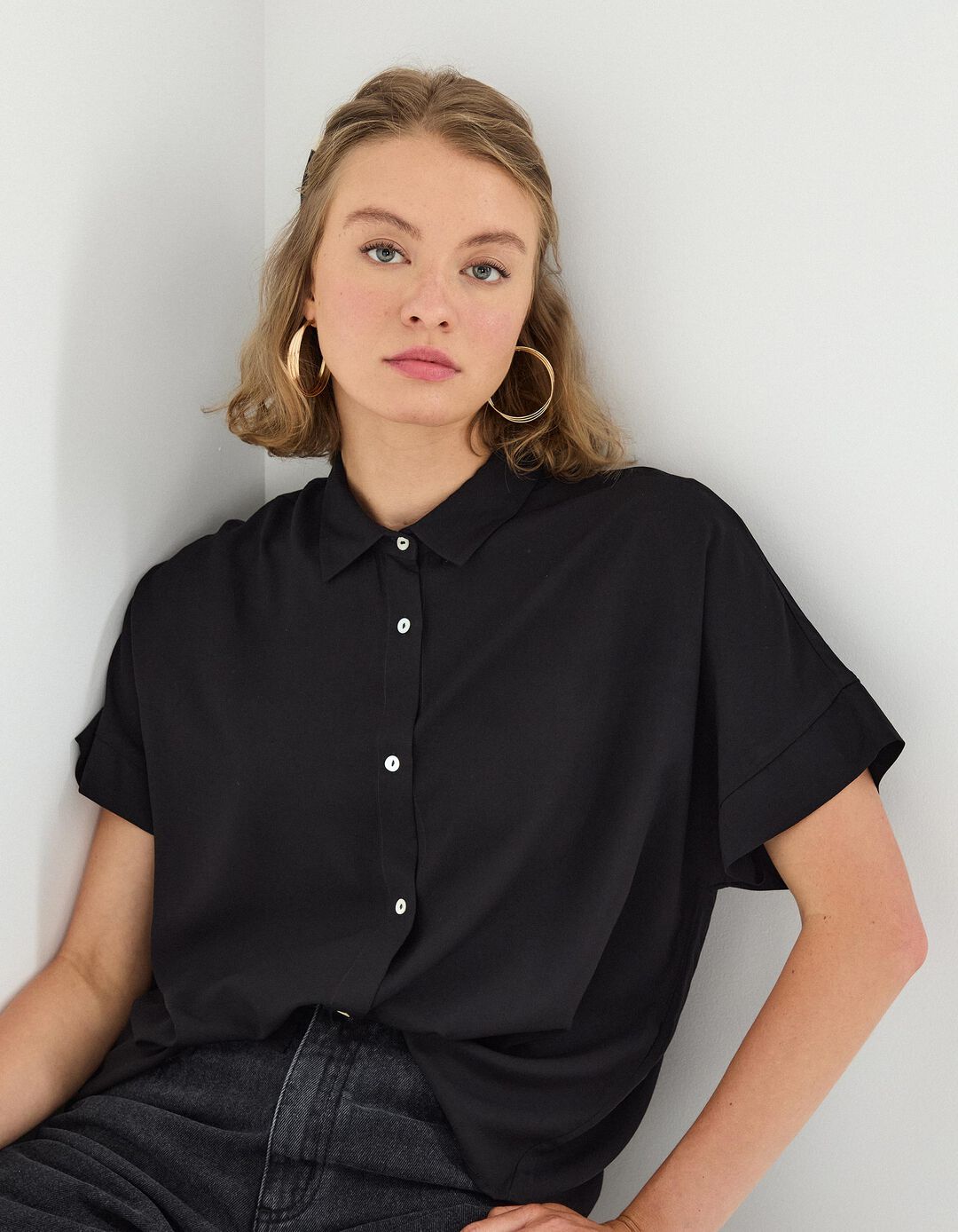 Camisa Viscose, Mulher, Preto