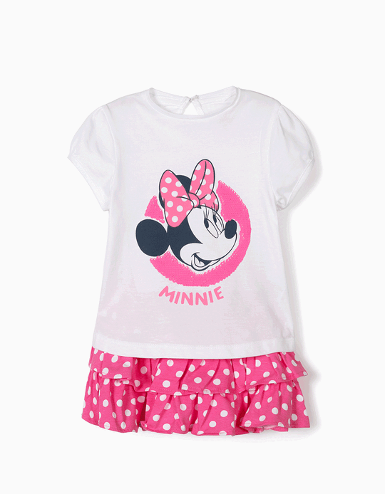 T-shirt e Saia de Folhos para Beb&eacute; Menina, Branco e Rosa