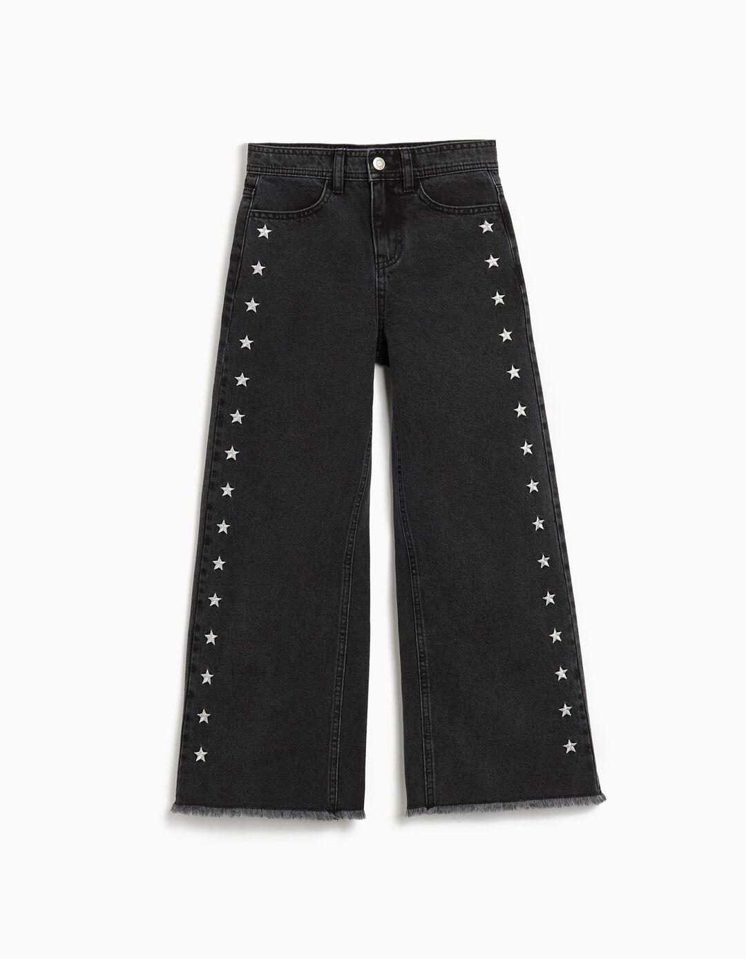 Calças de Ganga Wide Leg, Menina, Preto