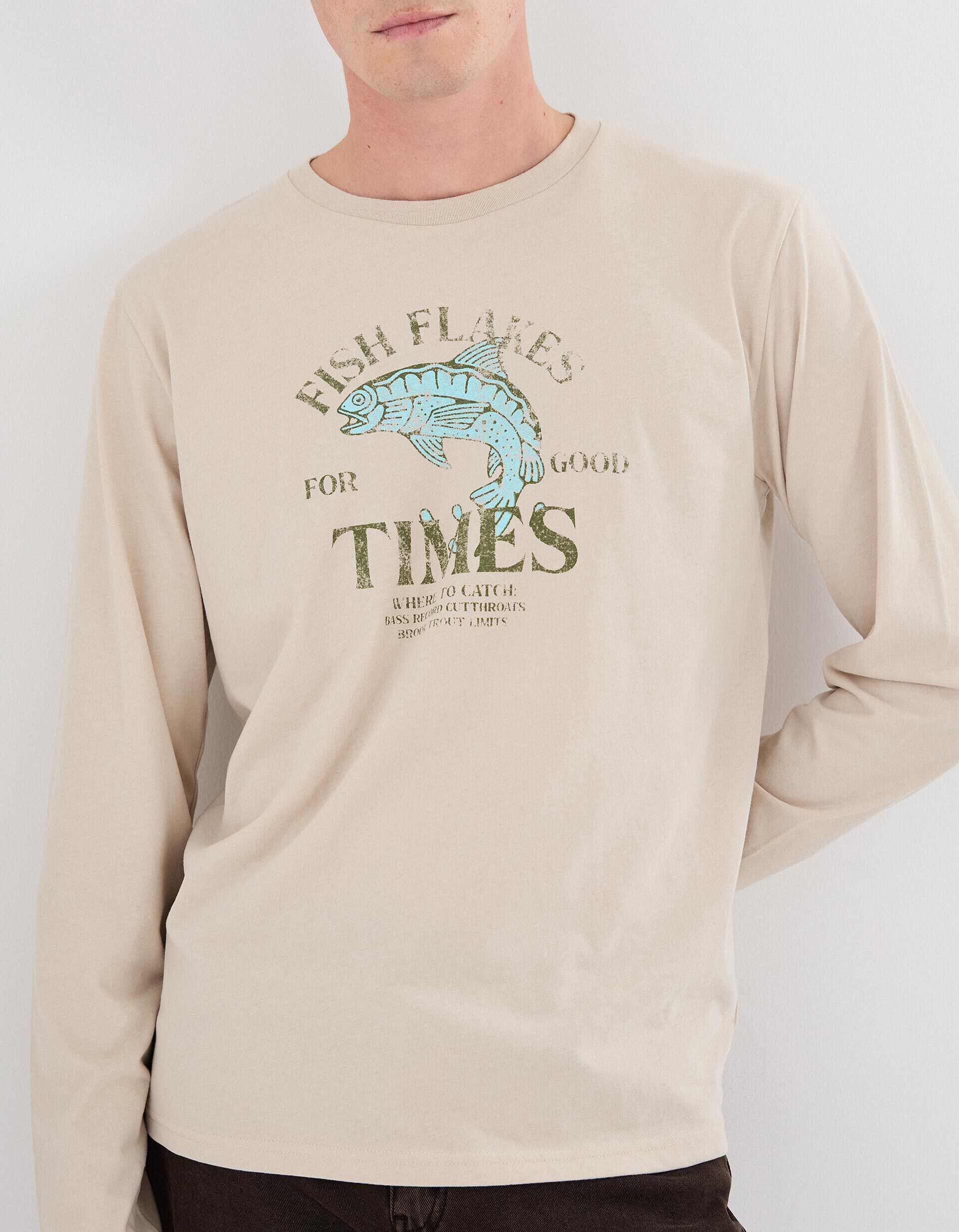 Comprar Online T-shirt Manga Comprida, Homem, Bege Claro