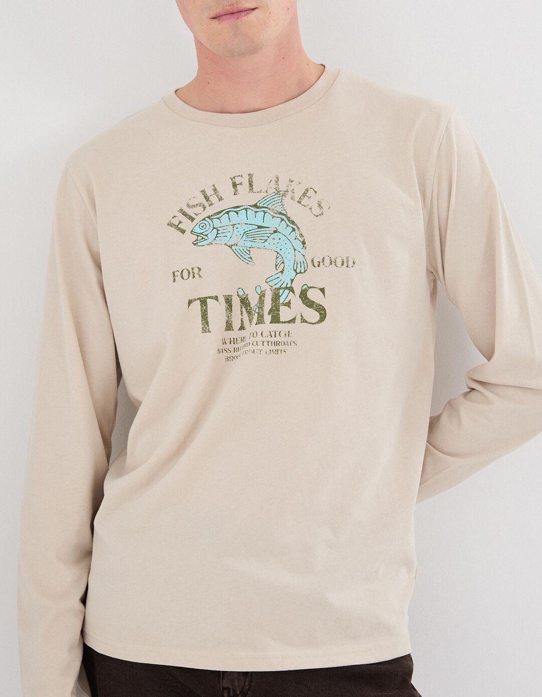 T-shirt Manga Comprida, Homem, Bege Claro