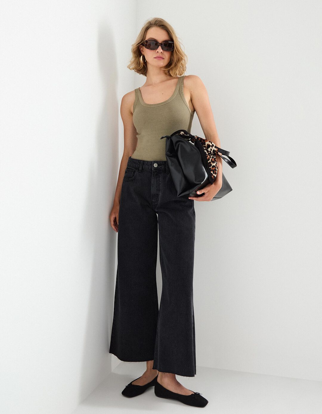 Calças Culotte, Mulher, Preto