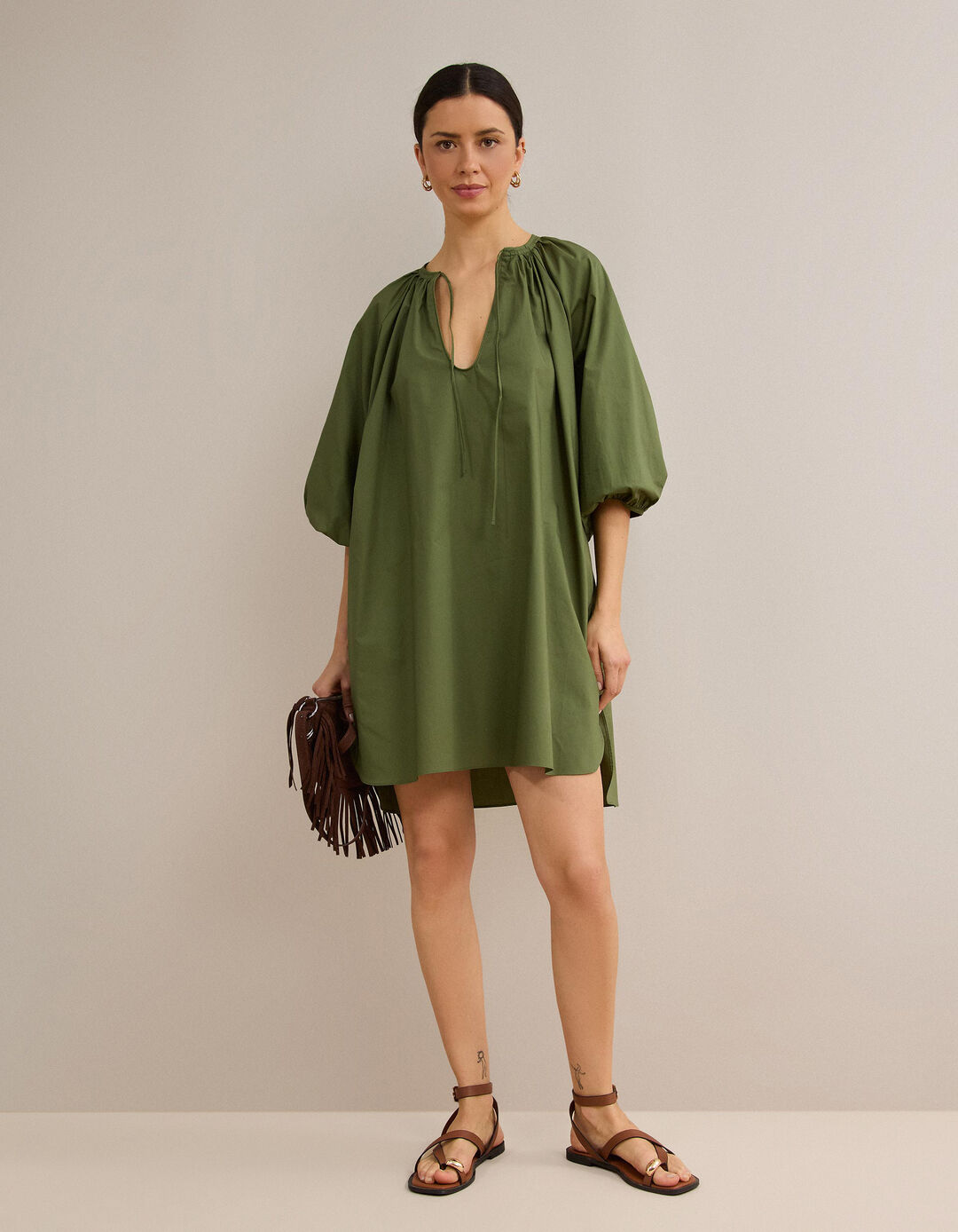Vestido Curto, Mulher, Verde Escuro