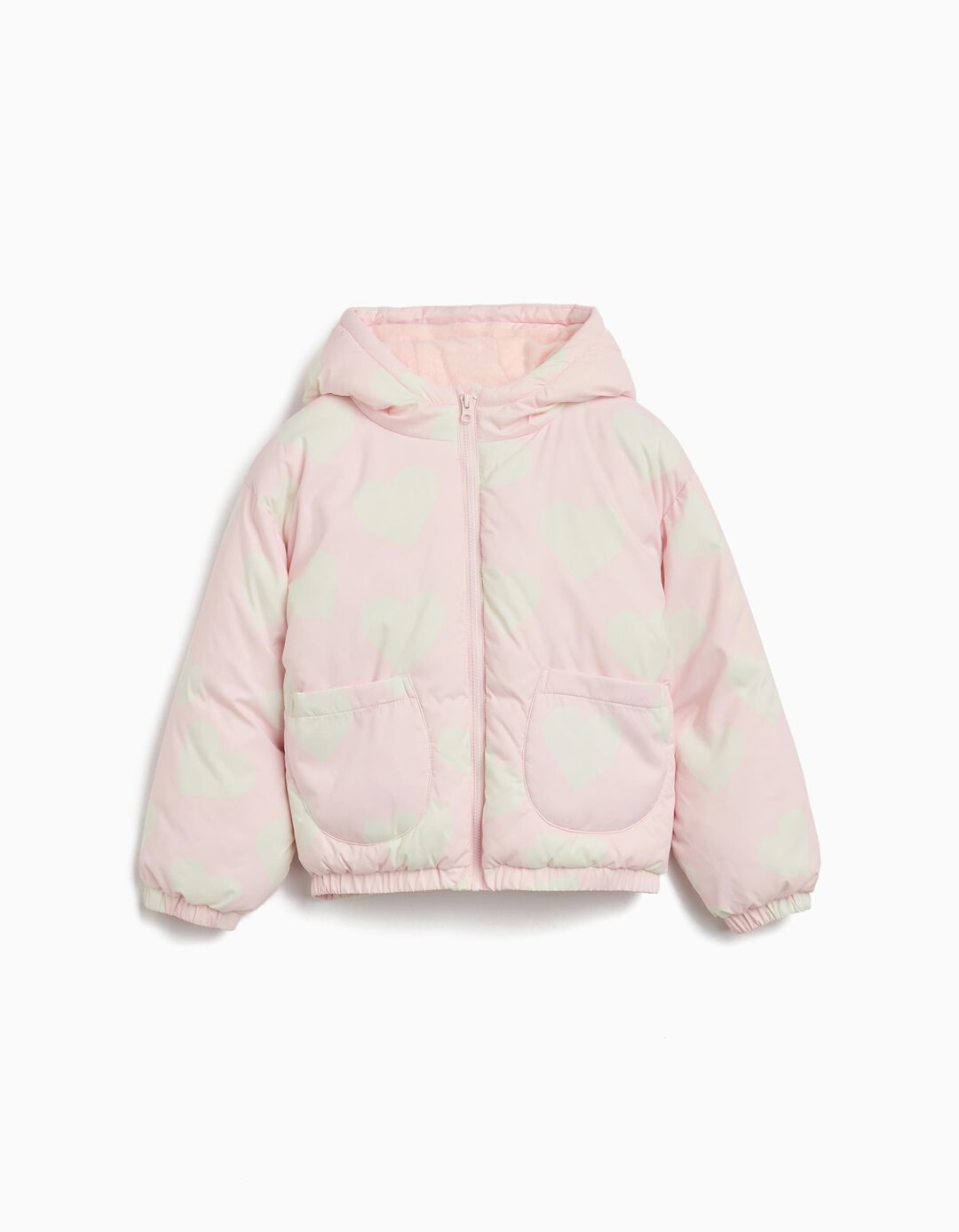 Casaco Acolchoado Capuz, Menina, Rosa