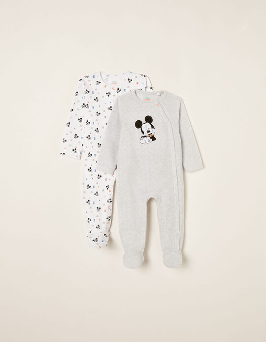 2-Pack of Polar/Cotton Sleepsuits for Baby Boys 'Mickey', White/Grey
