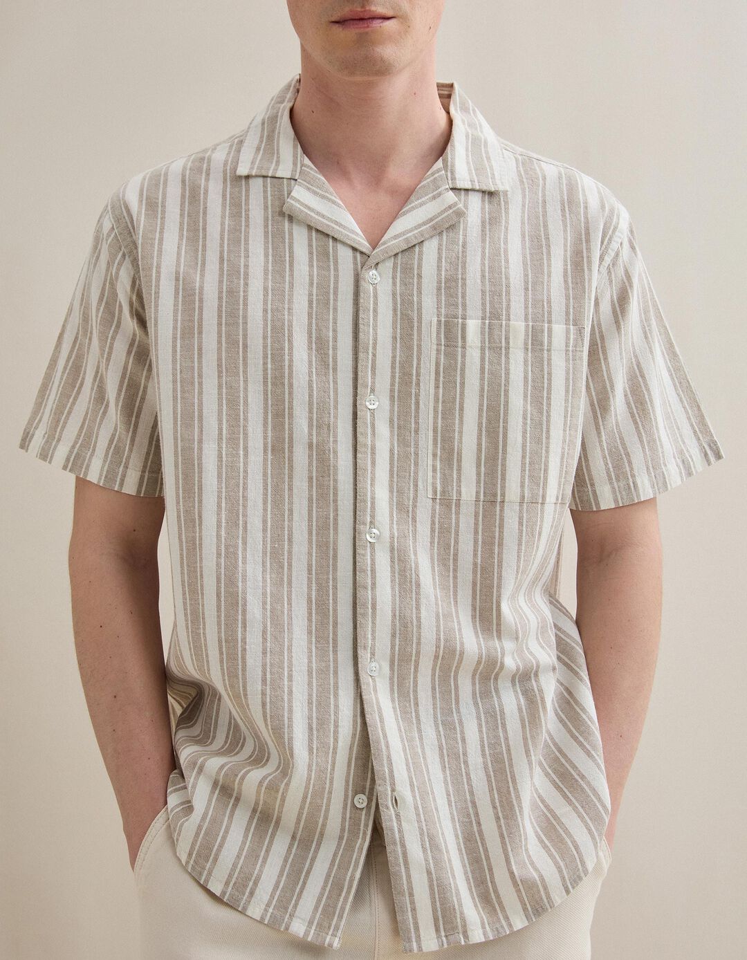 Camisa Resort com Linho, Homem, Bege