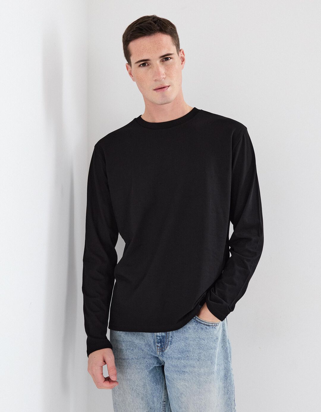 T-shirt de Manga Comprida, Homem, Preto