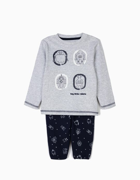 Pijama para Beb&eacute; Menino 'Robots', Cinza e Azul