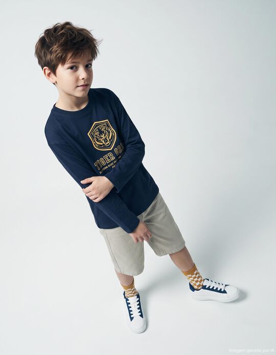 Comprar Online T-shirt De Manga Comprida, Menino, Azul Escuro