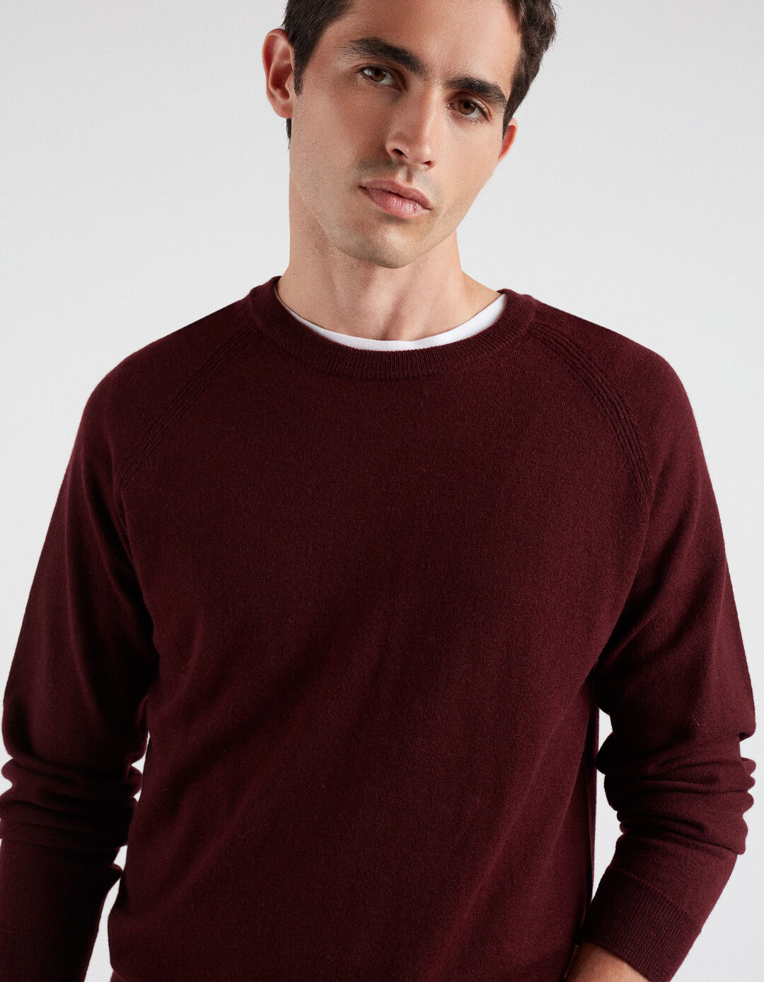 Round Neck Wool and Cashmere Blend Sweater, Men, Dark Red