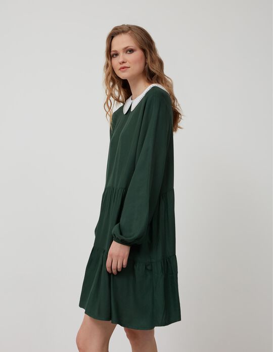 Ruffled Dress, Women, Dark Green