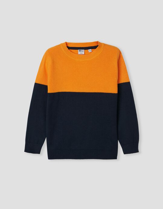 Knitted SweatshirtT, Boy, Blue/Orange