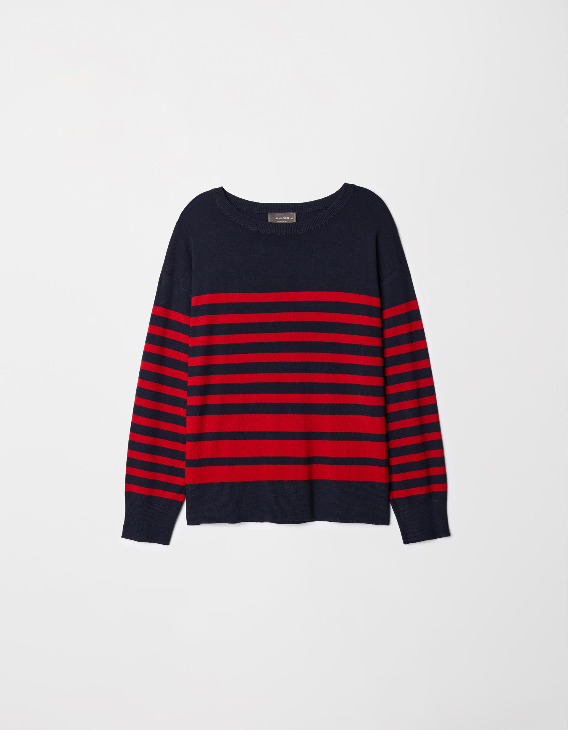Comprar Online Camisola de Malha Riscas Decote Redondo, Mulher, Multicor