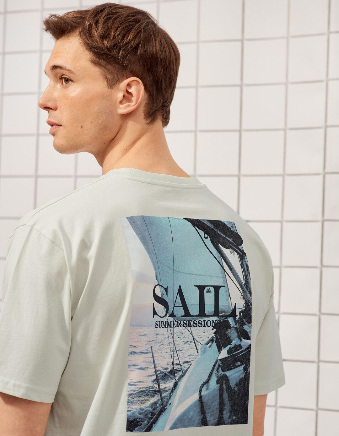 T-shirt Estampada, Homem, Verde &Aacute;gua