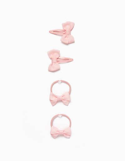 2 Hairpins + 2 Bobbles with Bows for Babies and Girls, Pink
