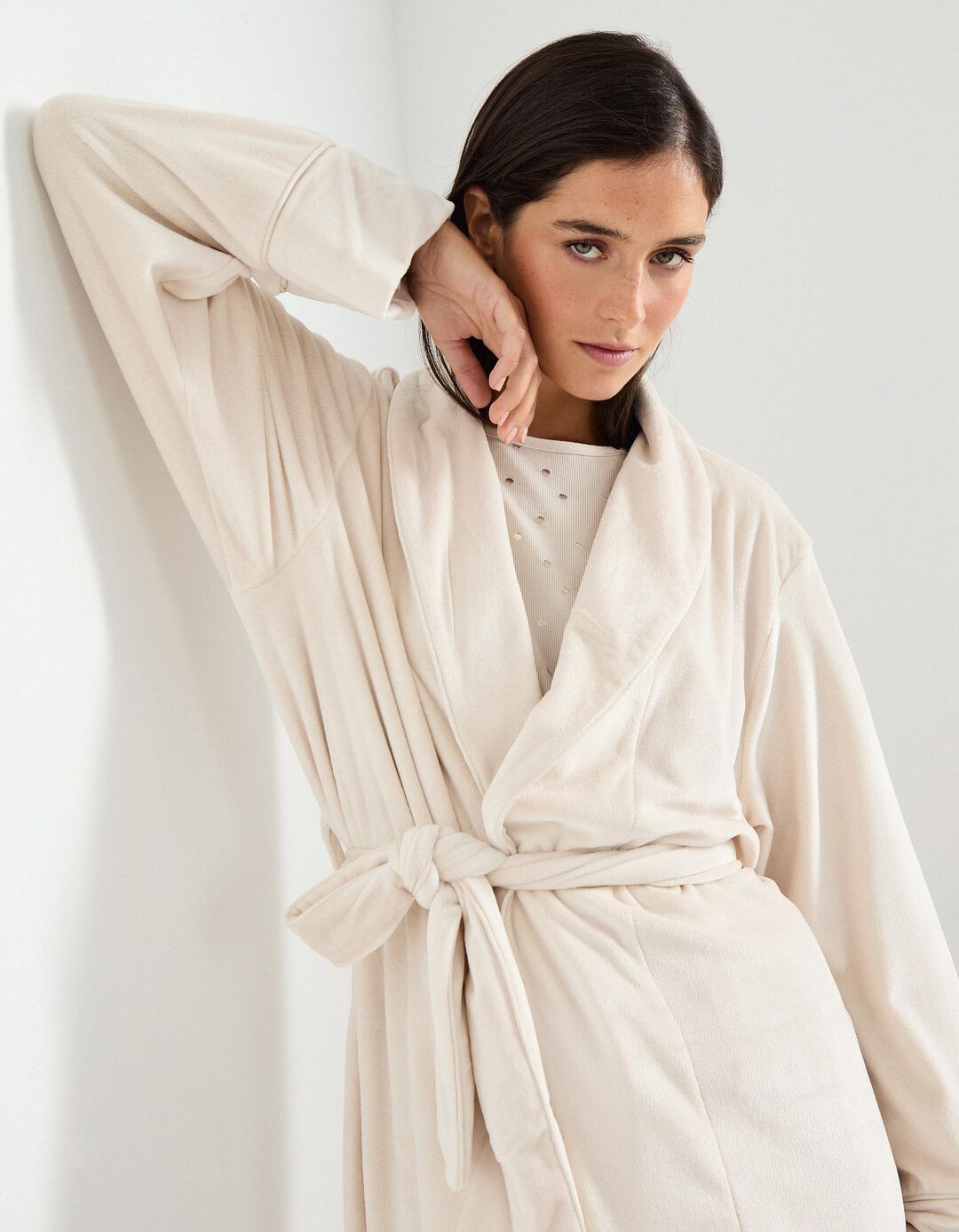 Robe em Veludo, Mulher, Bege Claro 