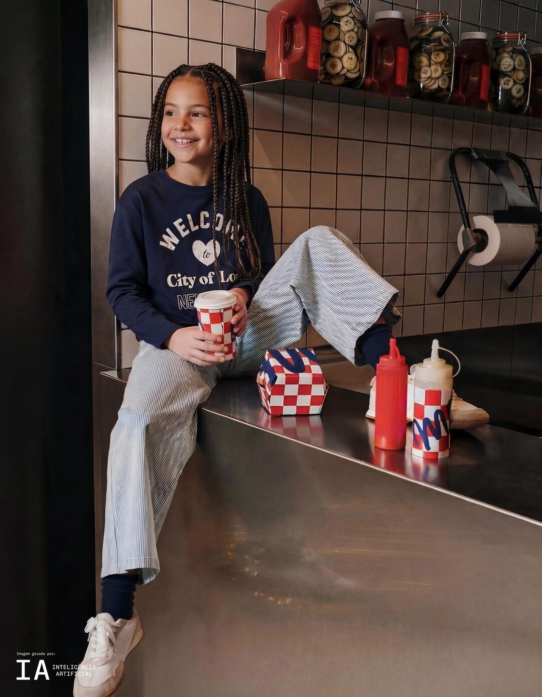 T-shirt Manga Comprida, Menina, Azul Escuro