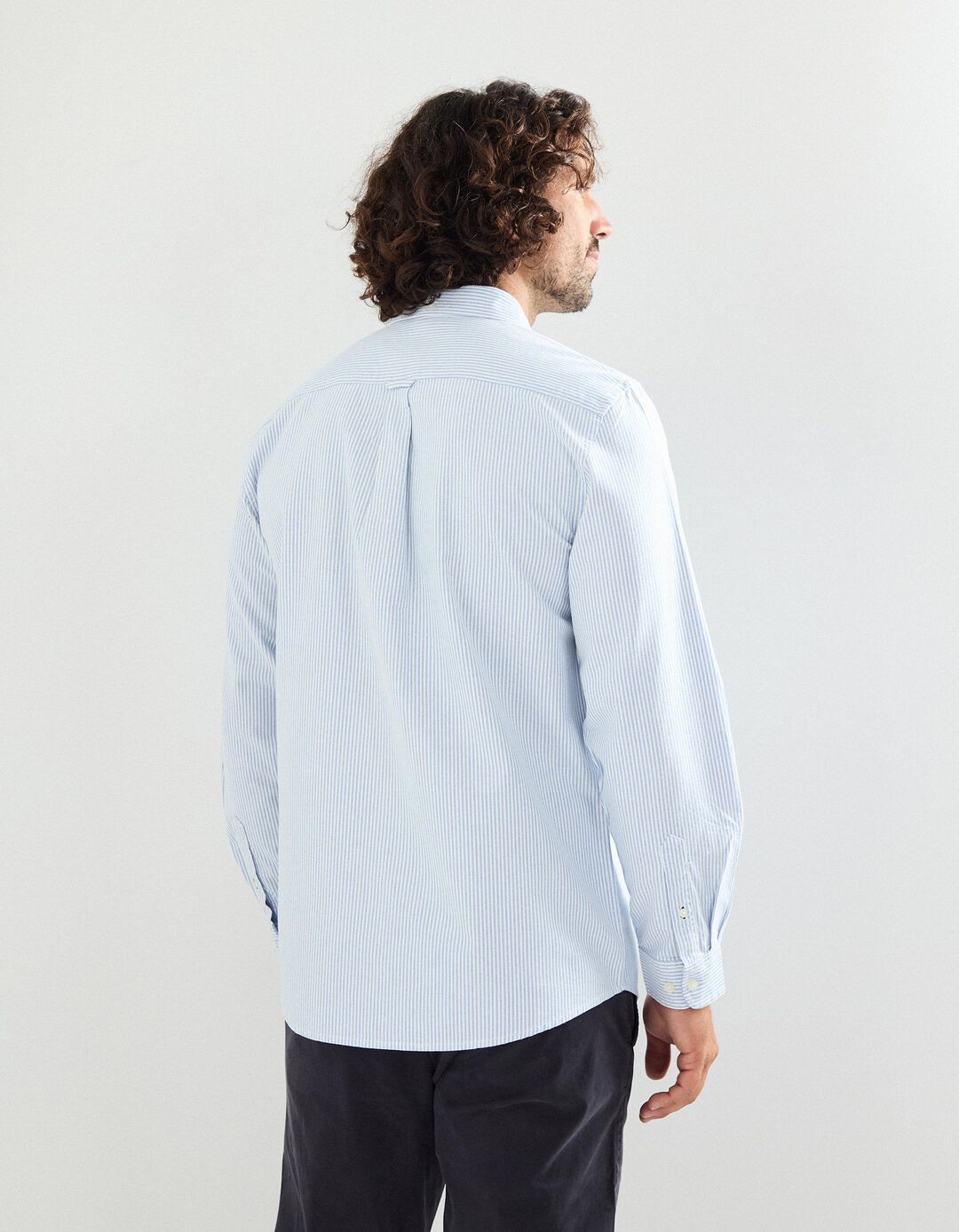 Camisa de Manga Comprida Oxford com Riscas, Homem, Azul