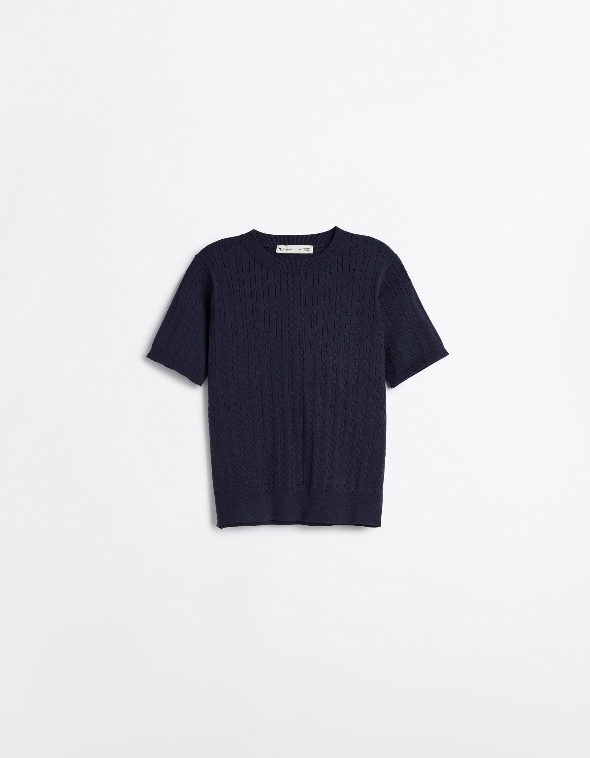 Comprar Online Camisola Tricotada Manga Curta, Mulher, Azul Escuro
