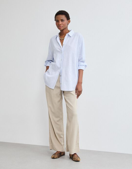 Comprar Online Camisa com Linho, Mulher, Azul