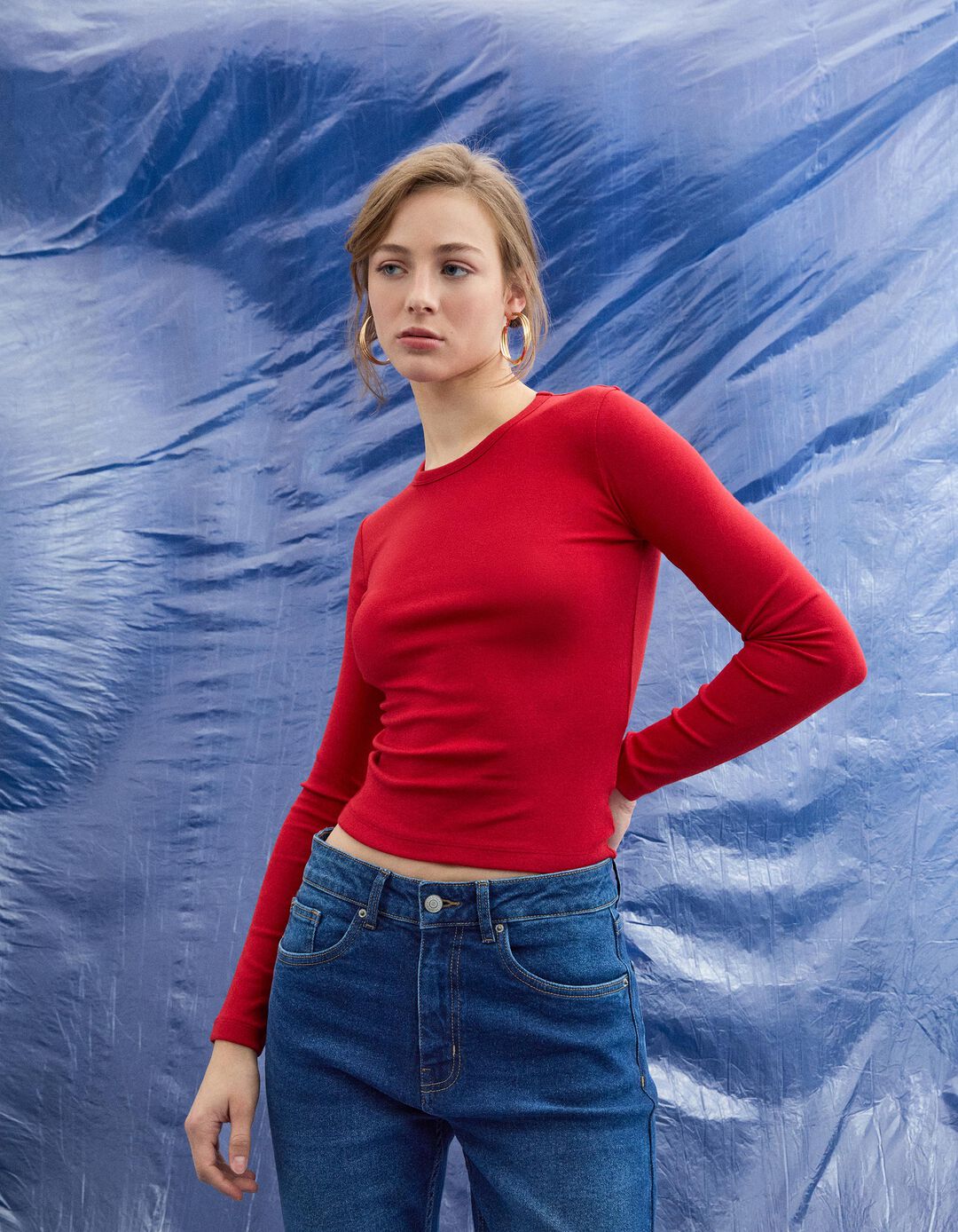 T-shirt Manga Comprida, Mulher, Vermelho