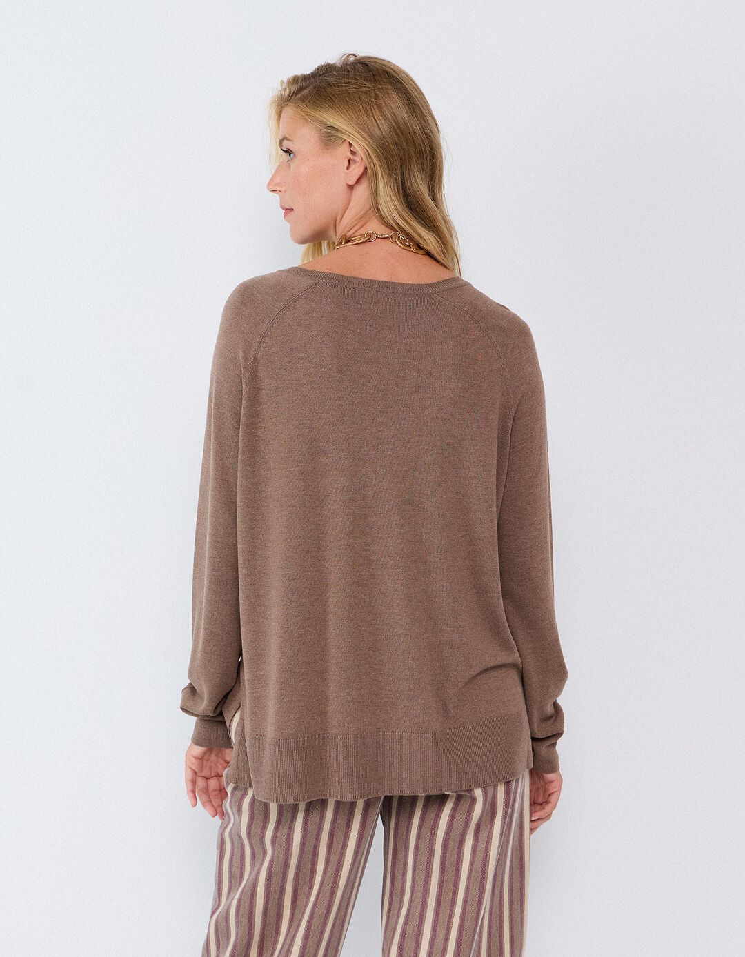 Sweater De Manga Comprida, Mulher, Castanho Claro