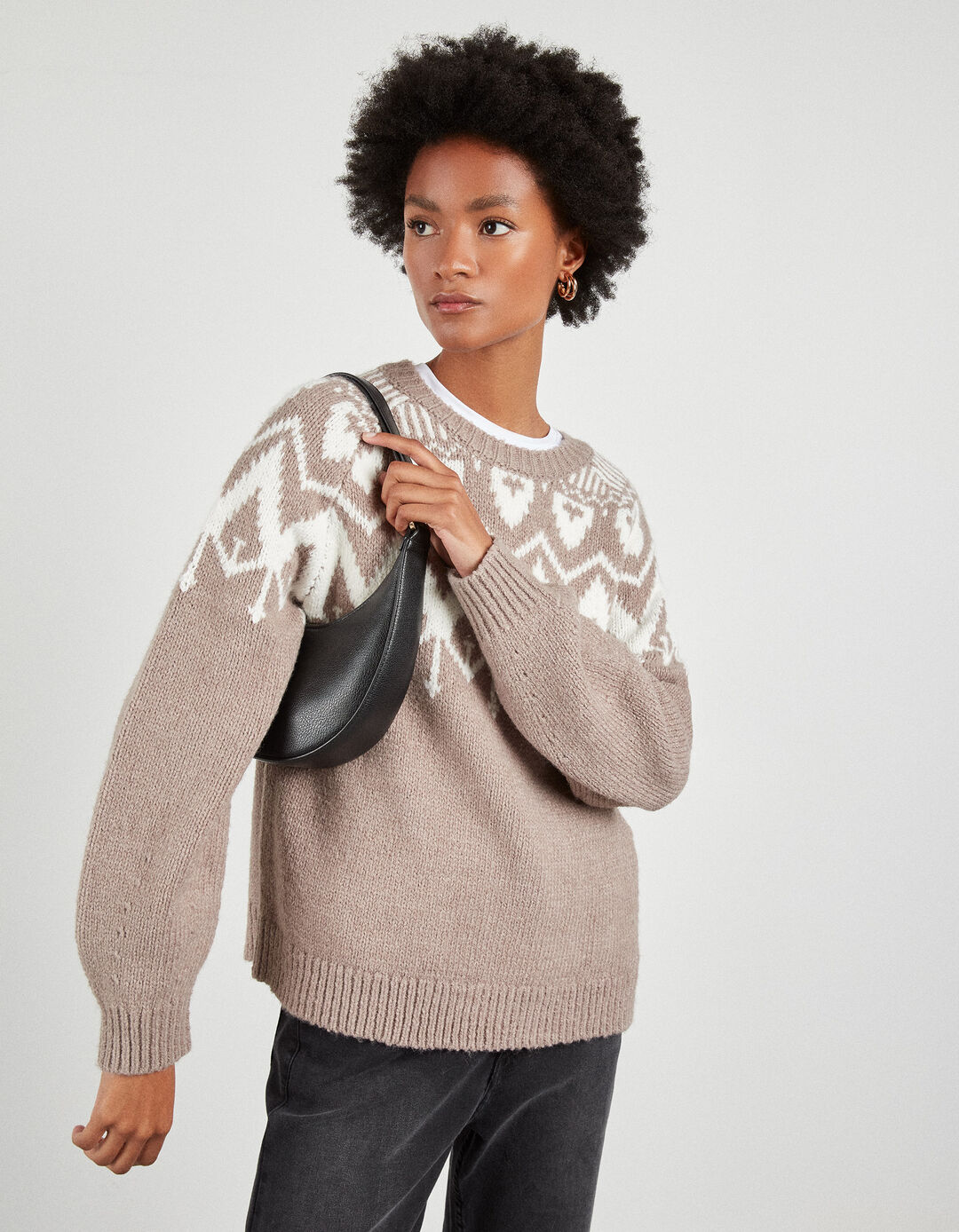 Alpine Jacquard Knit Sweater, Women, Beige