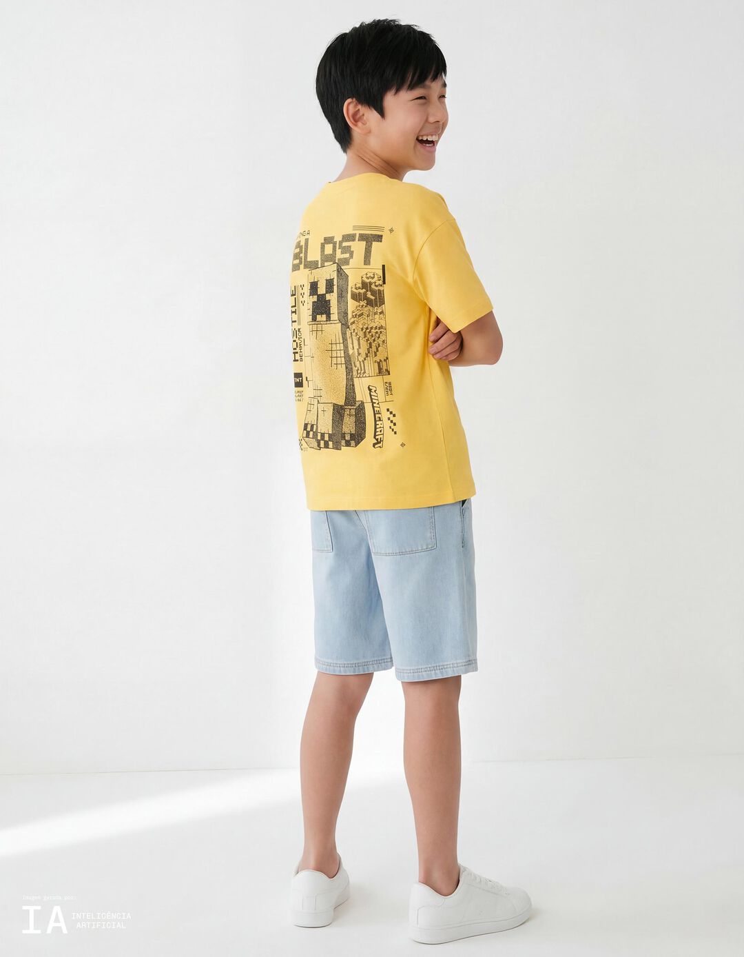T-shirt Manga Curta 'Minecraft', Menino, Amarelo