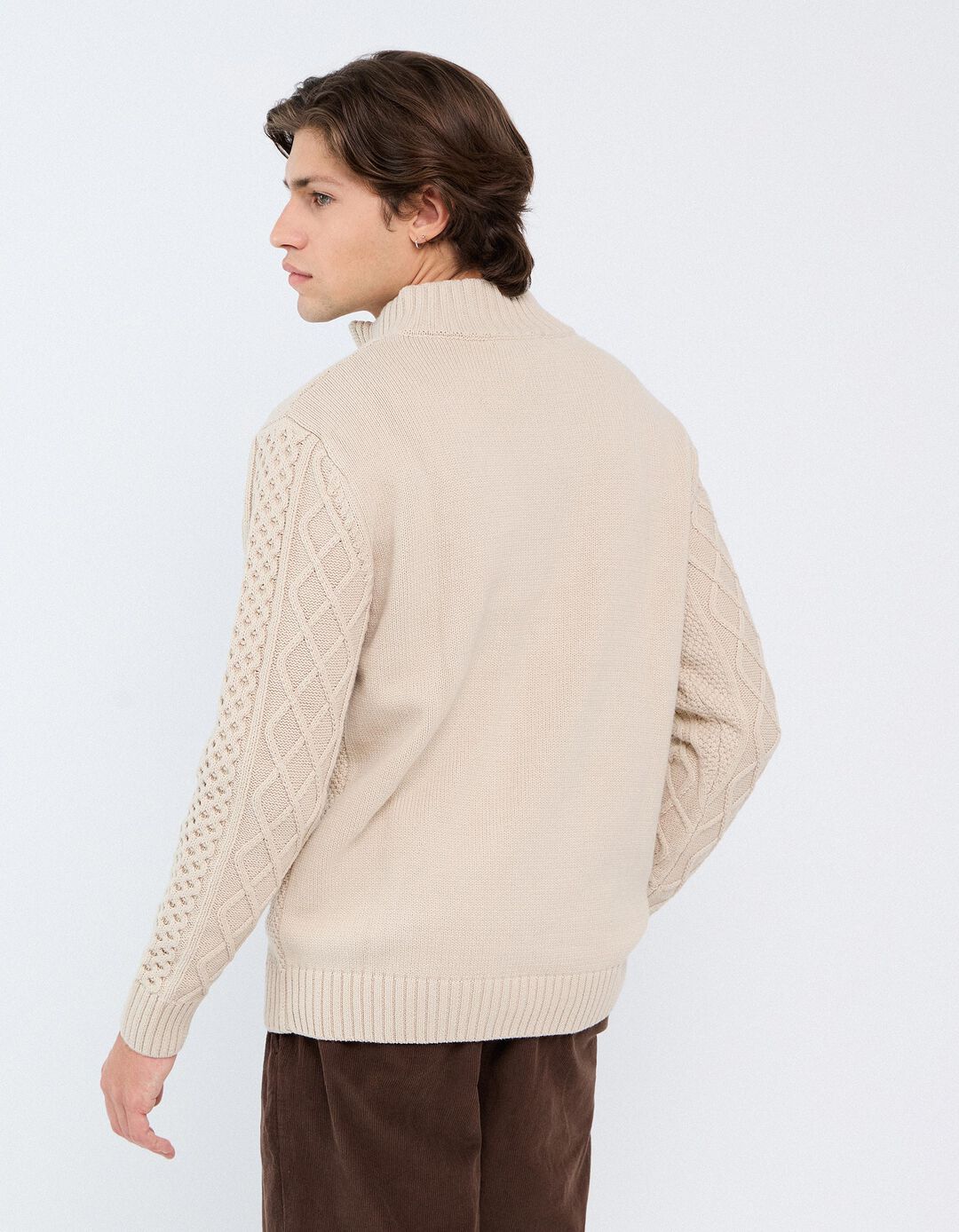 Camisola De Malha Estruturada, Homem, Bege