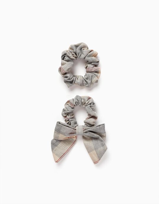 Comprar Online Pack of 2 Checkered Scrunchies for Babies and Girls 'B&S', Grey/Beige
