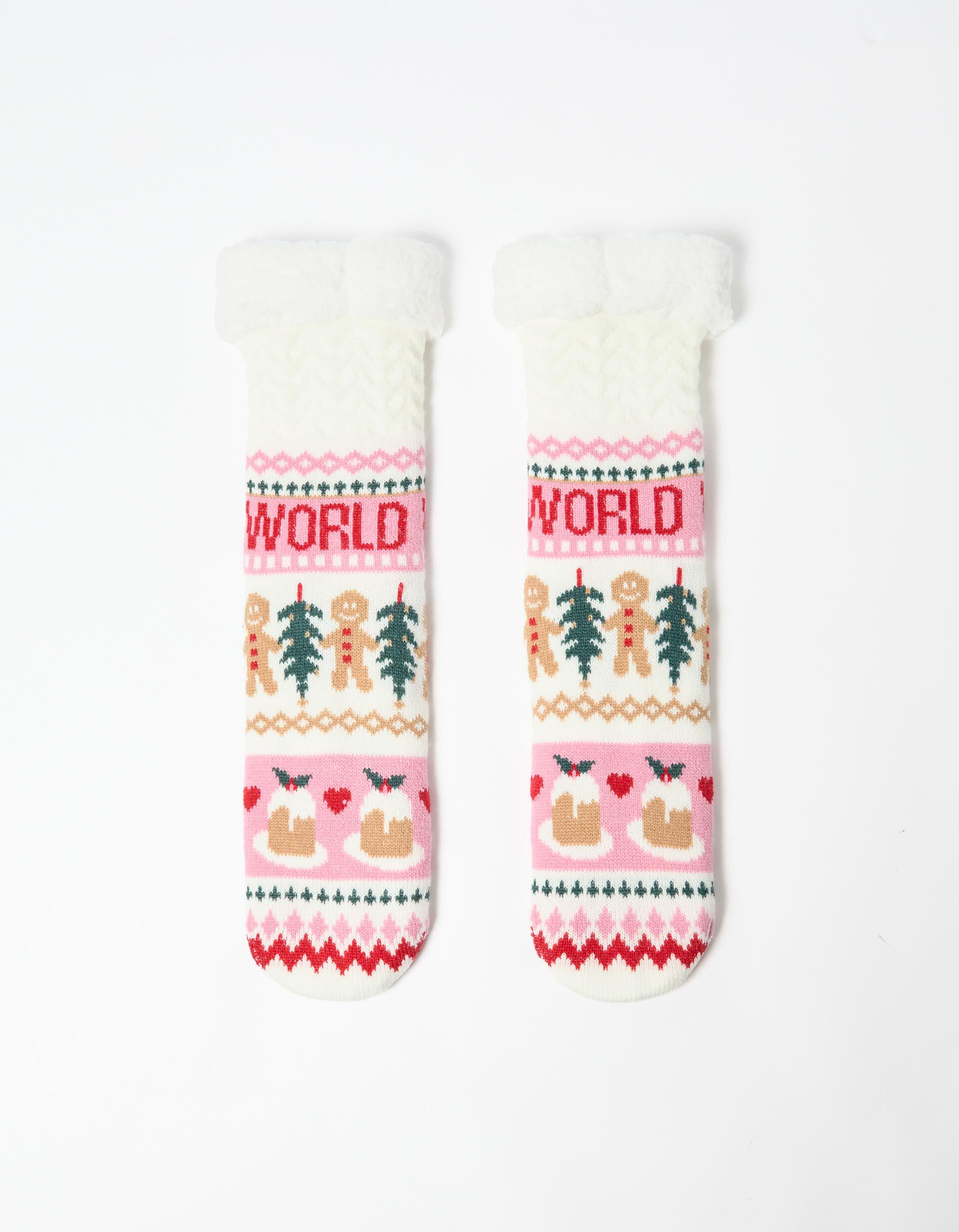 Comprar Online Meias Antiderrapantes de Natal, Mulher, Bege Claro