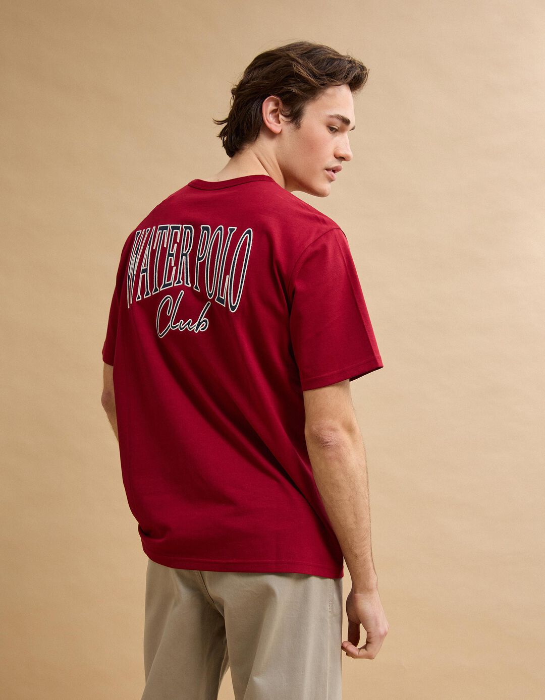 T-shirt Heavy Jersey Bordado, Homem, Vermelho Escuro