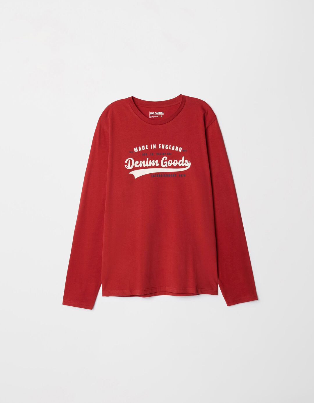 T-shirt de Manga Comprida Estampado, Homem, Vermelho