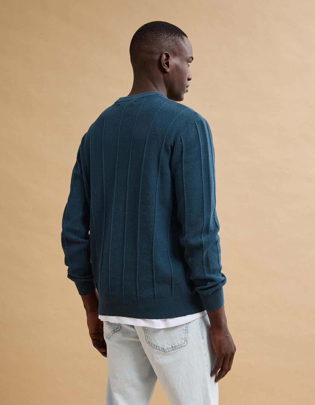 Camisola de Malha Jacquard, Homem, Azul Escuro