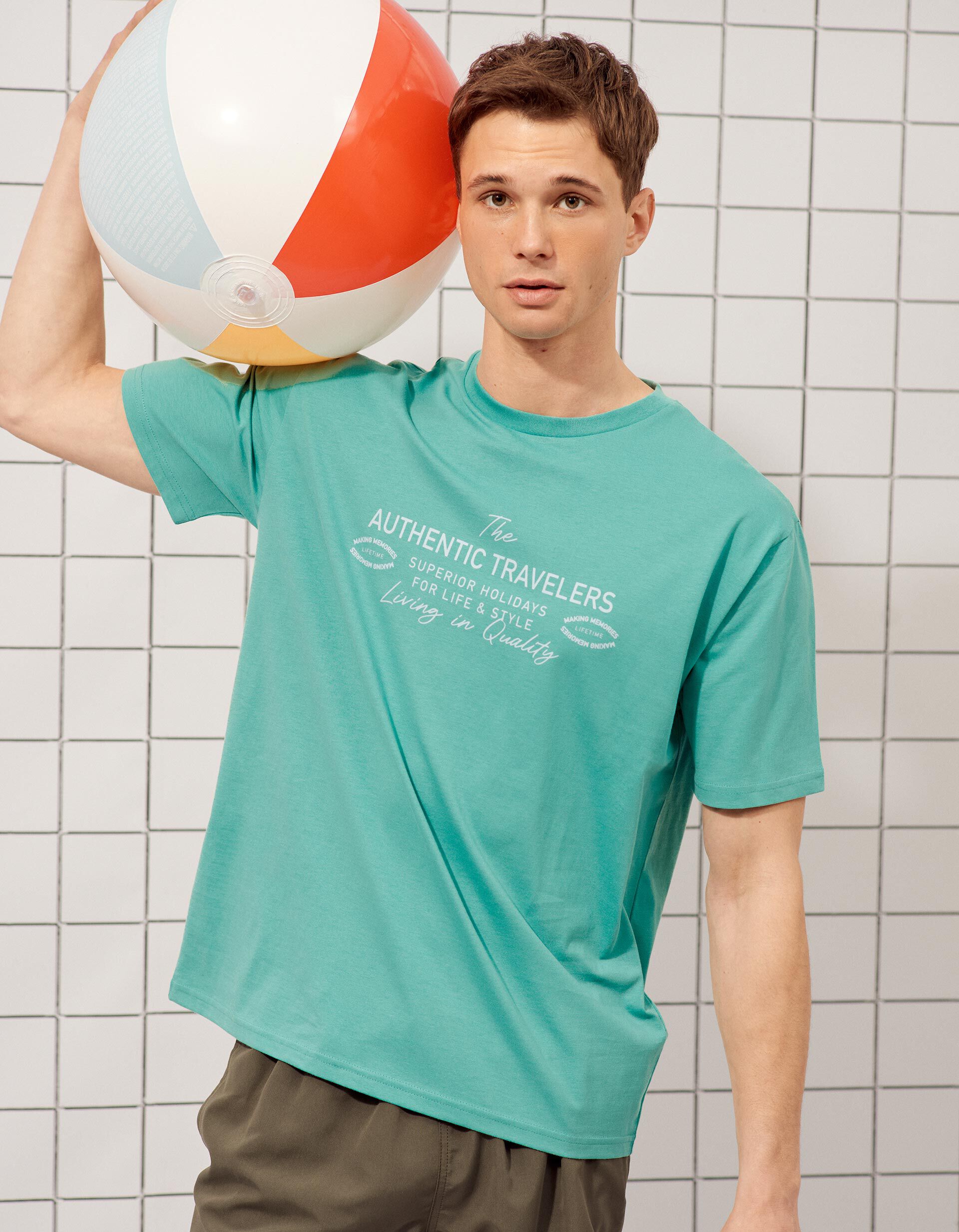 Comprar Online T-shirt Estampada, Homem, Verde Claro 