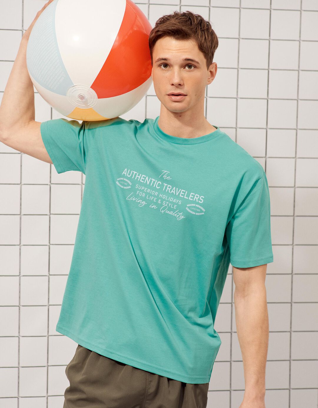 T-shirt Estampada, Homem, Verde Claro 