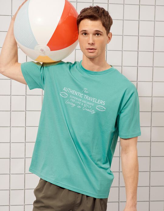 Comprar Online T-shirt Estampada, Homem, Verde Claro 