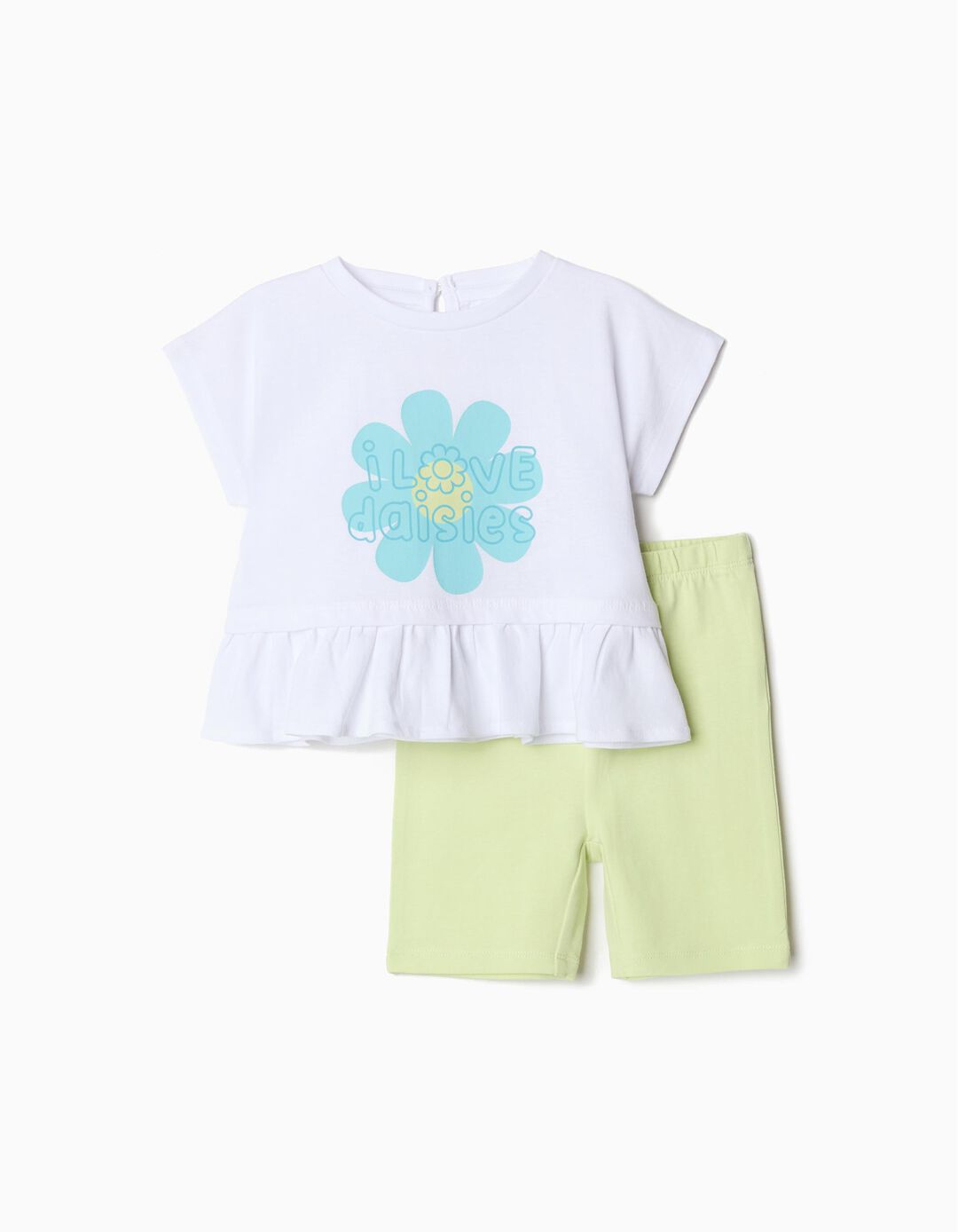 Conjunto T-shirt + Calções, Bebé Menina, Verde Claro/Branco