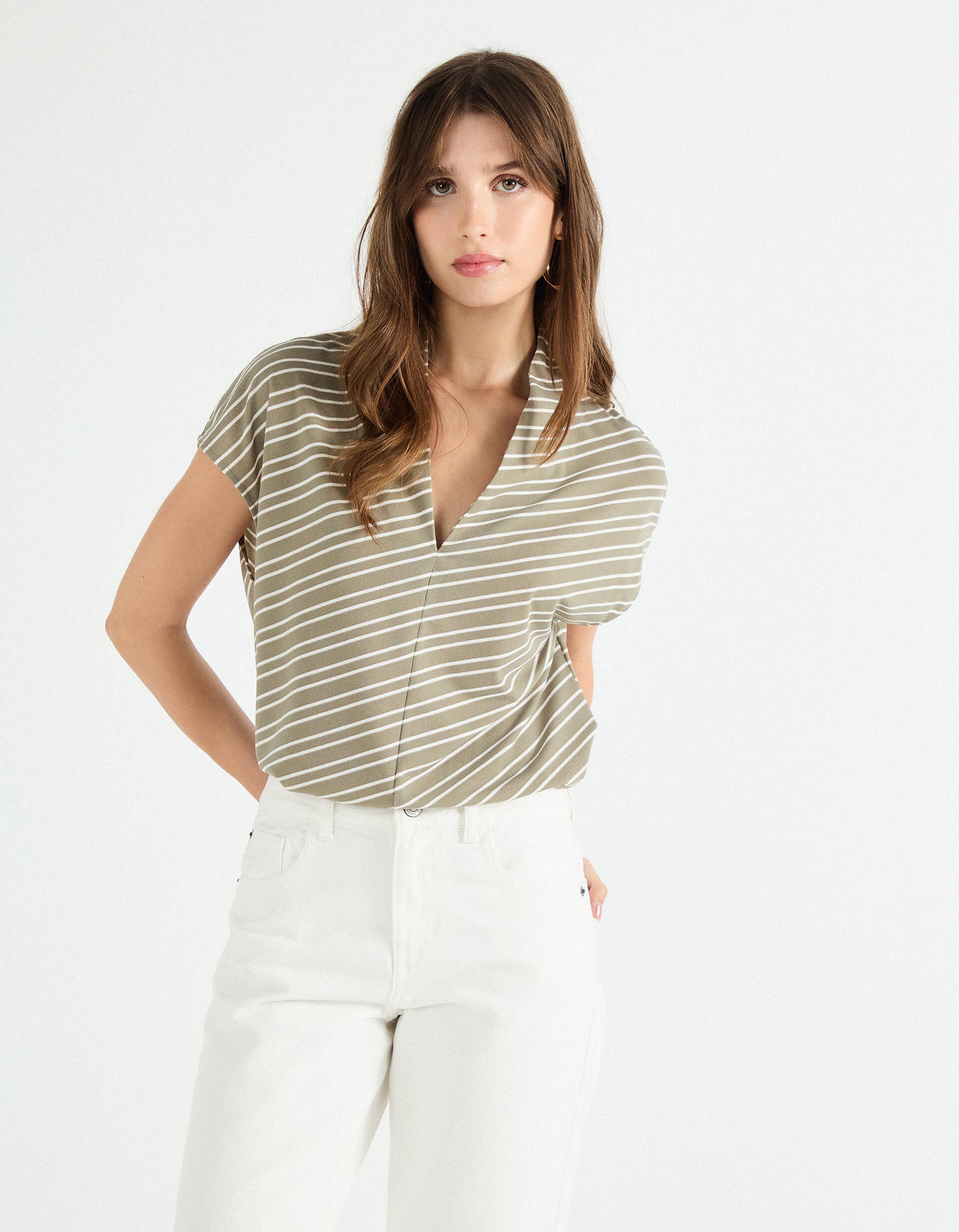 Comprar Online Blusa com Riscas, Mulher, Verde Escuro