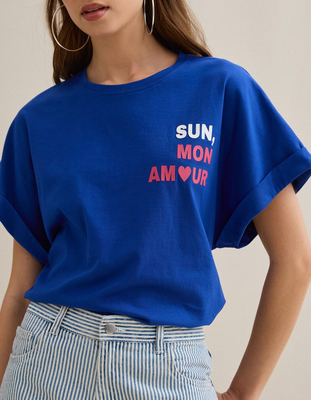 T-shirt com Estampado, Mulher, Azul
