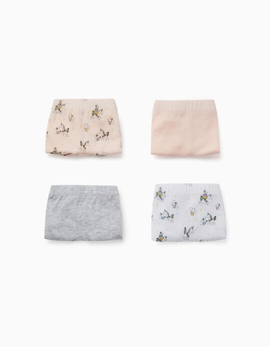 Pack of 4 Cotton Boxer Shorts for Girls 'Unicorns', Multicoloured