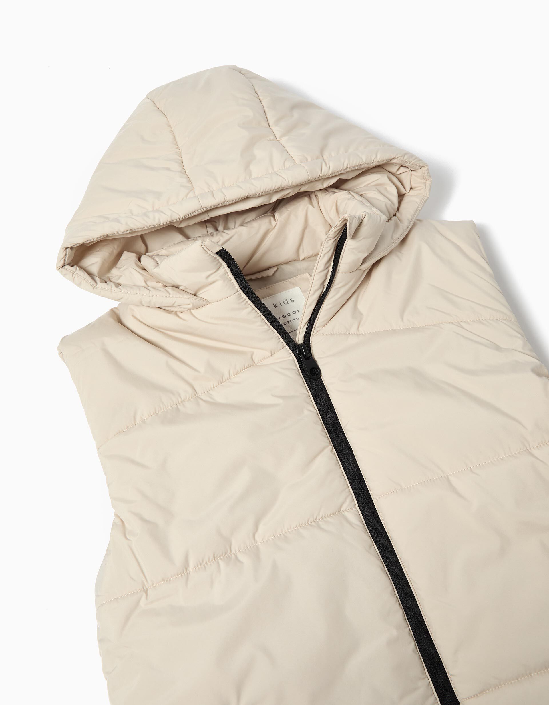 Comprar Online Colete Acolchoado Capuz, Menina, Bege Claro